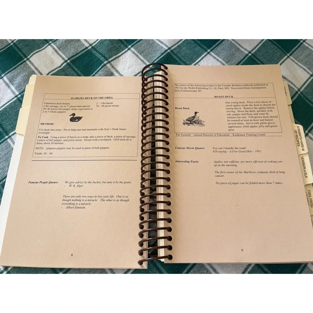 Wild Life Cookbook Northern Wisconsin Duck Game Quail Pigeon & More 2006